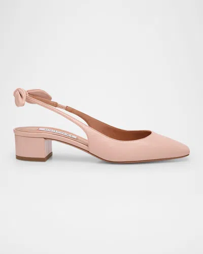 AQUAZZURA LEATHER KNOTTED SLINGBACK BALLERINA PUMPS