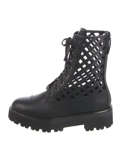 Pre-owned Aquazzura Leather Lasercut Accents Combat Boots W/ Tags In Black