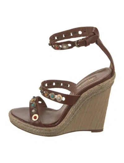 Pre-owned Aquazzura Leather Lasercut Accents Espadrilles In Brown