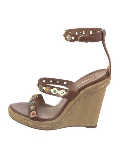 Pre-owned Aquazzura Leather Lasercut Accents Espadrilles In Neutral