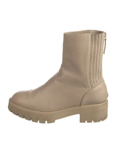 Pre-owned Aquazzura Leather Moto Boots In Neutrals
