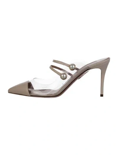 Pre-owned Aquazzura Leather Mules In Neutral