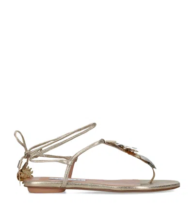 Aquazzura Leather Night Stars Flat Sandals In Gold
