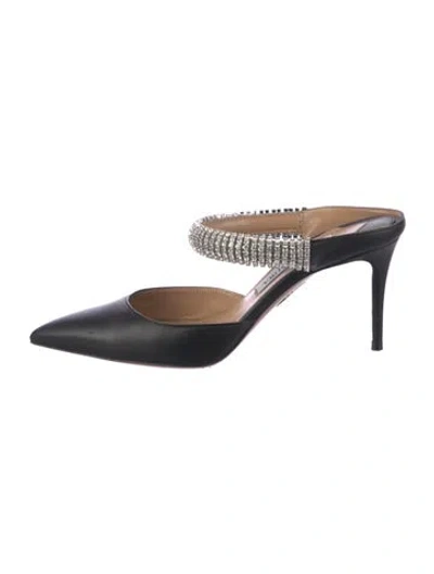 Pre-owned Aquazzura Leather Patterned Mules In Black
