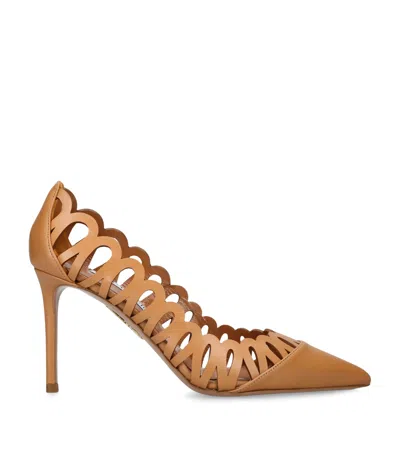 Aquazzura Leather Peep Pumps 85 In Brown