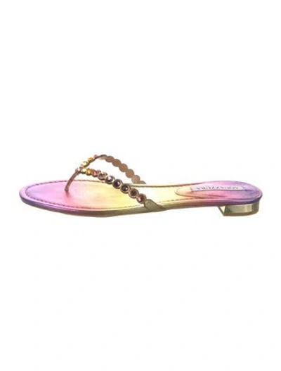Pre-owned Aquazzura Leather Polka Dot Print Flip Flops W/ Tags In Pink