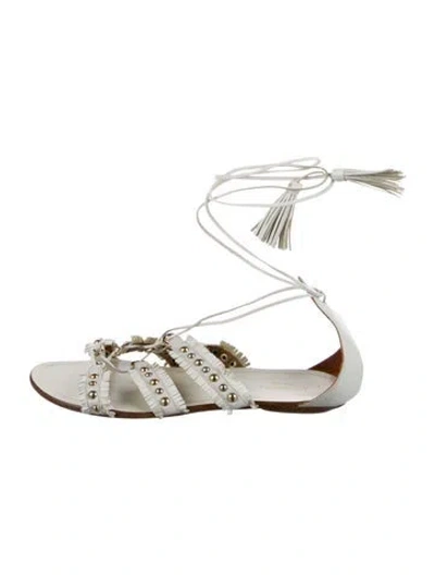 Pre-owned Aquazzura Leather Polka Dot Print Gladiator Sandals In White