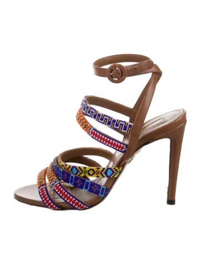 Pre-owned Aquazzura Leather Printed Sandals In Multi