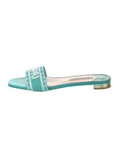 Pre-owned Aquazzura Leather Printed Slides In Blue