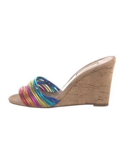 Pre-owned Aquazzura Leather Printed Slides In Neutral