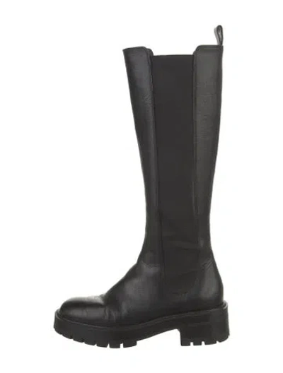 Pre-owned Aquazzura Leather Riding Boots In Black