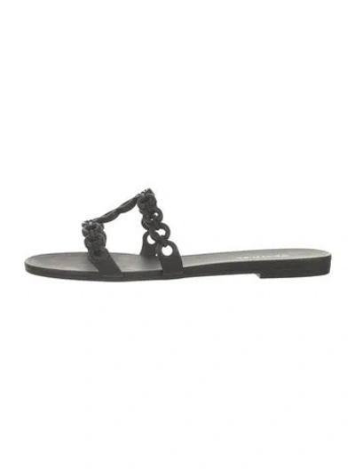 Pre-owned Aquazzura Leather Slides In Black