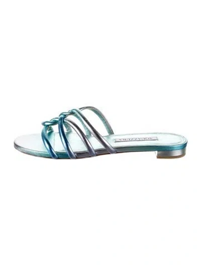 Pre-owned Aquazzura Leather Slides In Blue
