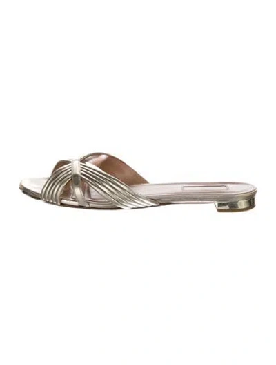 Pre-owned Aquazzura Leather Slides In Gold
