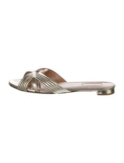 Pre-owned Aquazzura Leather Slides In Gold