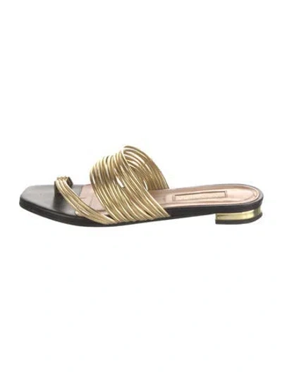Pre-owned Aquazzura Leather Slides In Gold
