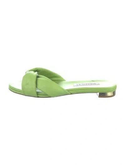 Pre-owned Aquazzura Leather Slides In Green