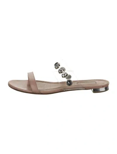 Pre-owned Aquazzura Leather Slides In Neutral