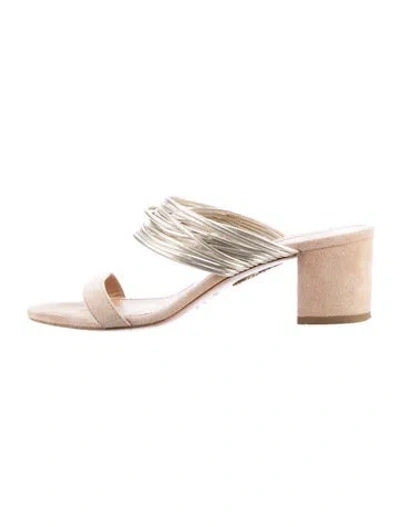 Pre-owned Aquazzura Leather Slides In Neutral