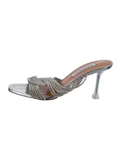 Pre-owned Aquazzura Leather Slides In Silver