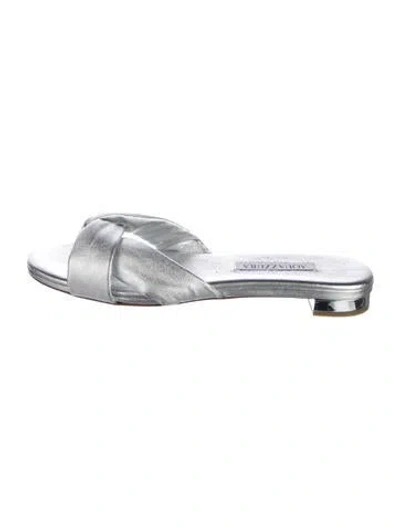 Pre-owned Aquazzura Leather Slides In Silver
