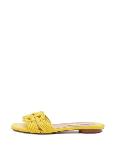 Pre-owned Aquazzura Leather Slides In Yellow