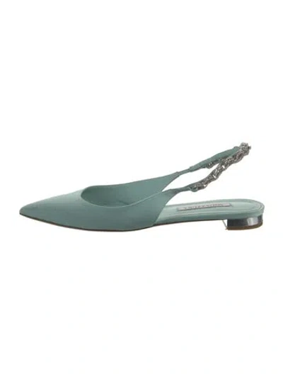 Pre-owned Aquazzura Leather Slingback Flats In Green