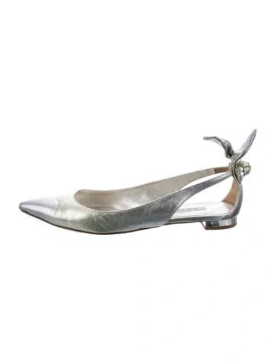Pre-owned Aquazzura Leather Slingback Flats In Silver