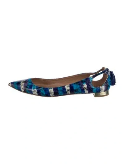 Pre-owned Aquazzura Leather Striped Flats In Blue
