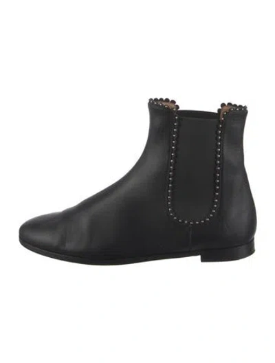Pre-owned Aquazzura Leather Studded Accents Chelsea Boots In Black