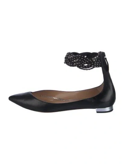 Pre-owned Aquazzura Leather Studded Accents Flats In Black