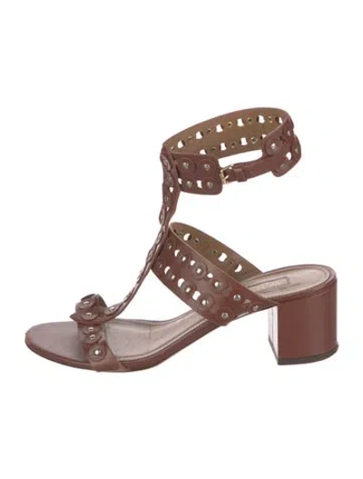 Pre-owned Aquazzura Leather Studded Accents Gladiator Sandals In Brown