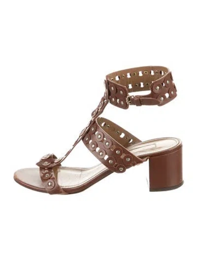 Pre-owned Aquazzura Leather Studded Accents Gladiator Sandals In Brown