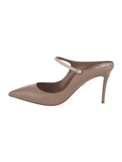 Pre-owned Aquazzura Leather Studded Accents Mules In Neutral