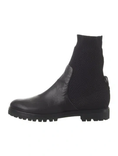 Pre-owned Aquazzura Leather Studded Accents Sock Boots In Black