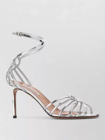 Aquazzura Leather Sweetheart Sandals Metallic Finish Straps In Gray