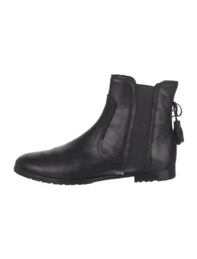 Pre-owned Aquazzura Leather Tassel Accents Chelsea Boots In Black