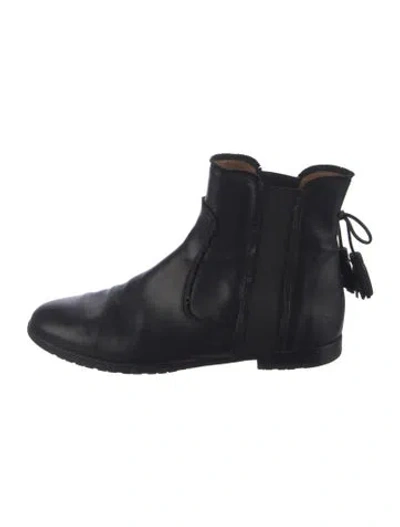 Pre-owned Aquazzura Leather Tassel Accents Chelsea Boots In Black
