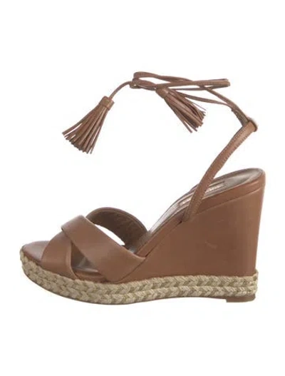 Pre-owned Aquazzura Leather Tassel Accents Espadrilles In Neutral