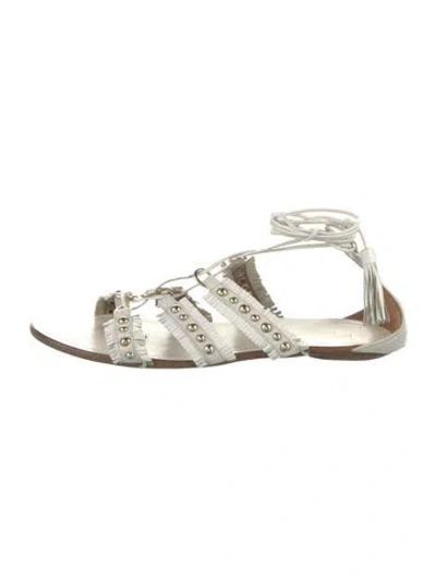 Pre-owned Aquazzura Leather Tassel Accents Gladiator Sandals In White