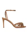Aquazzura Womens Dark Brown Tequila 85 Crystal-embellished Leather Heeled Sandals