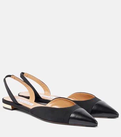 Aquazzura Leather-trimmed Slingback Flats In Black