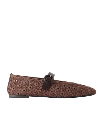 Aquazzura Leather-trimmed Crochet Ballet Flats In Brown
