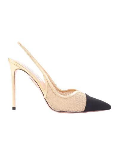 Aquazzura Leather-trimmed Mesh And Grosgrain Slingback Pumps In Nude