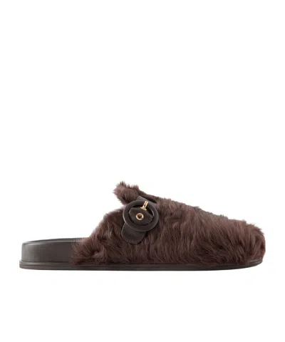 Aquazzura Leather-trimmed Shearling Slip-ons In Black