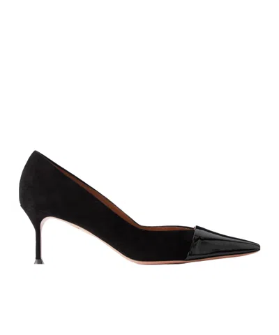 Aquazzura Orbit Pump 65 Patent Leather-trimmed Suede Pumps In Black