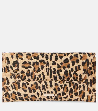 Aquazzura Leather-trimmed Leopard-print Raffia Clutch In Natural/light Gold