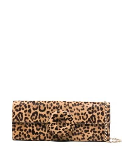 Aquazzura Leopard-print Ring-detail Clutch In Brown