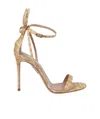 Aquazzura Bow Tie Detailed Ankle Strap Heeled Sandals In Nude