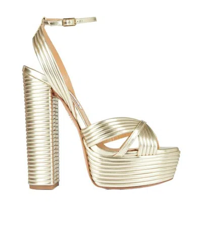 Aquazzura Sundance 140 Metallic Leather Platform Sandals In Silver